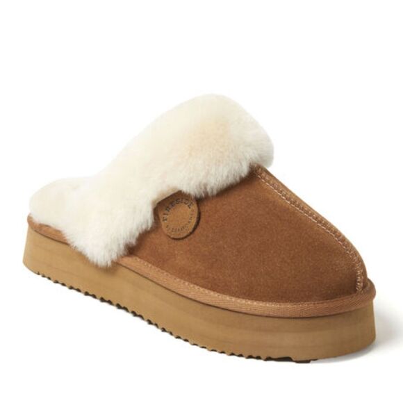 dearfoams Shoes - Fireside by Dearfoams Women's Melton Genuine Shearling Platform Scuff Slipper